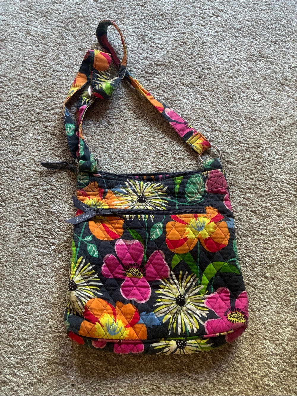 Vera Bradley Black Quilted Floral Crossbody with Multicolor Blooms